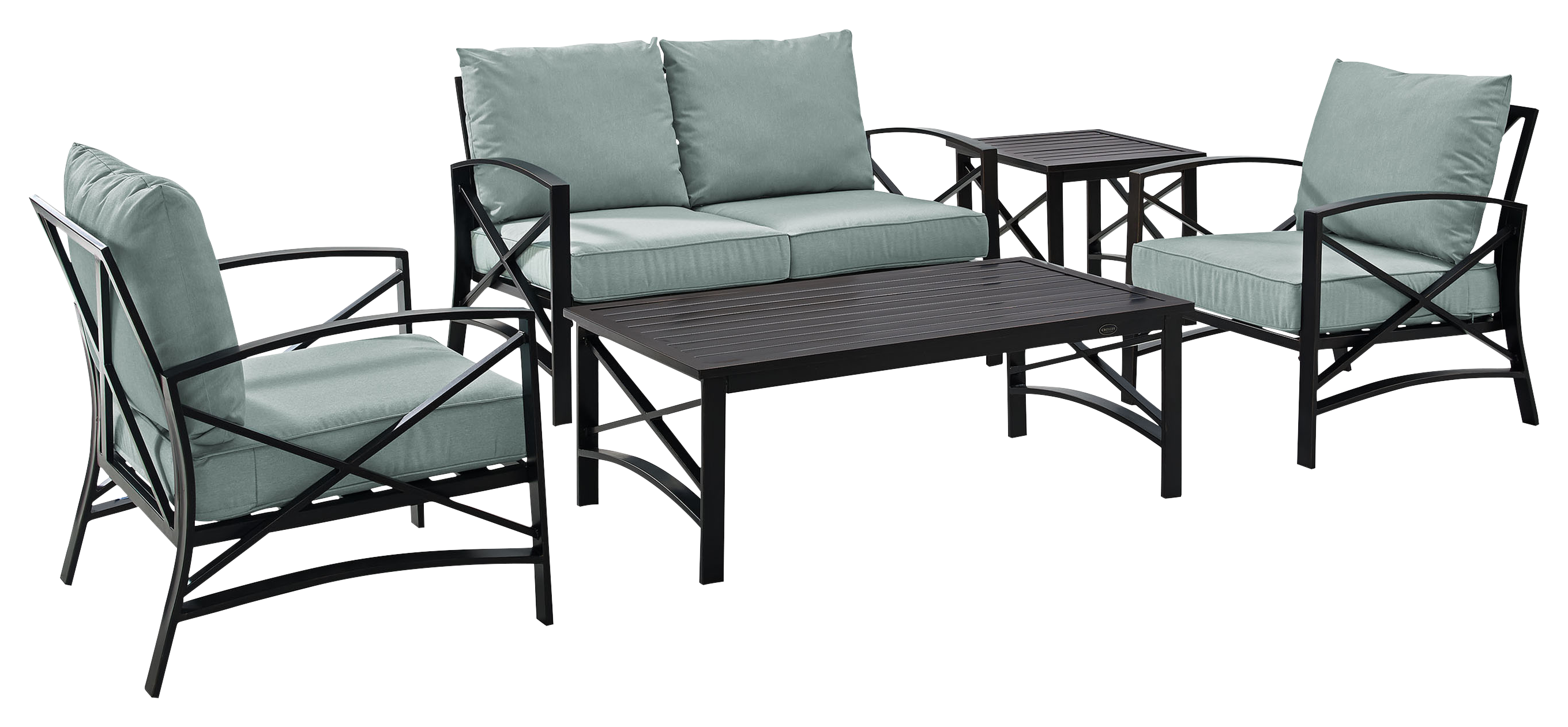 Crosley Kaplan Outdoor Metal Loveseat, Chairs, Coffee Table, and Side